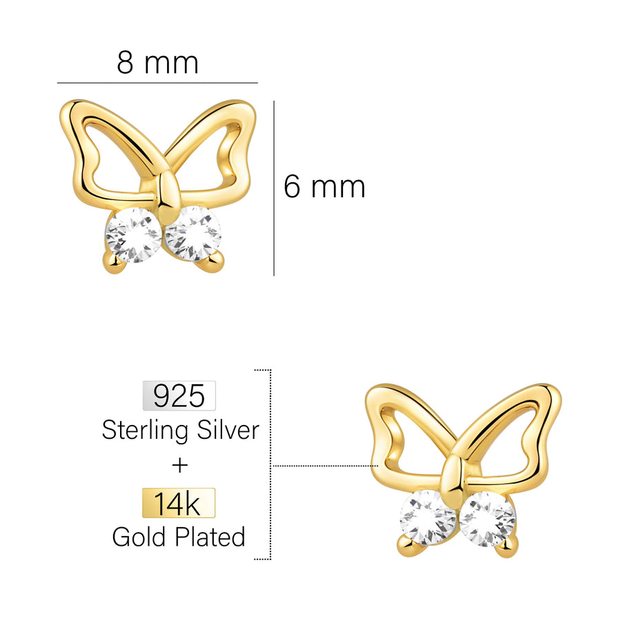 Maßenansicht von Schmetterling Ohrstecker in 925 Silber von Sofia Milani - E1792