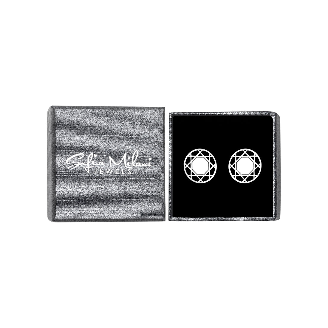 Boxansicht von Gitter Kreis Ohrstecker in 925 Silber von Sofia Milani - E1793