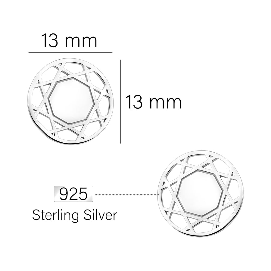 Maßenansicht von Gitter Kreis Ohrstecker in 925 Silber von Sofia Milani - E1793