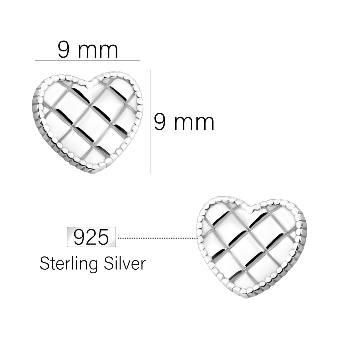 Maßenansicht von Herz Ohrstecker in 925 Silber von Sofia Milani - E1795
