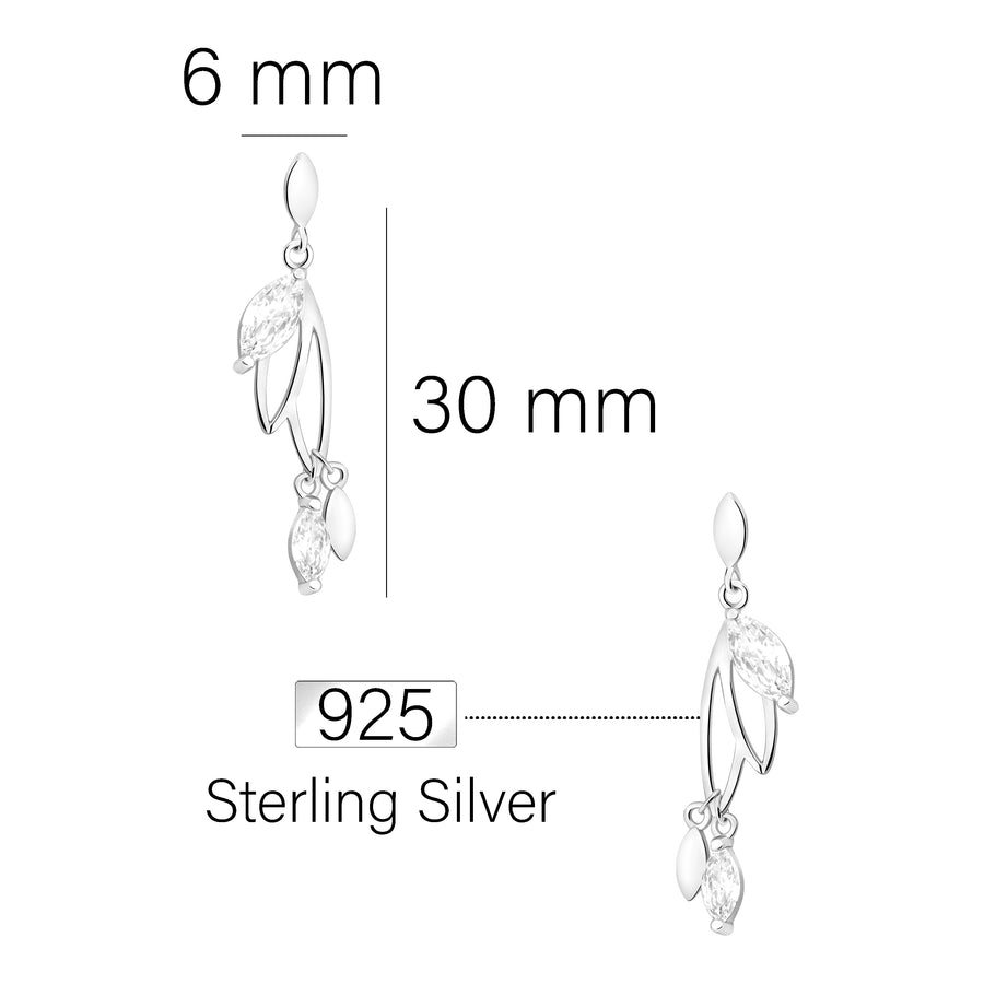 Maßenansicht von Blätter Zweigen Ohrhänger in 925 Silber von Sofia Milani - E1797