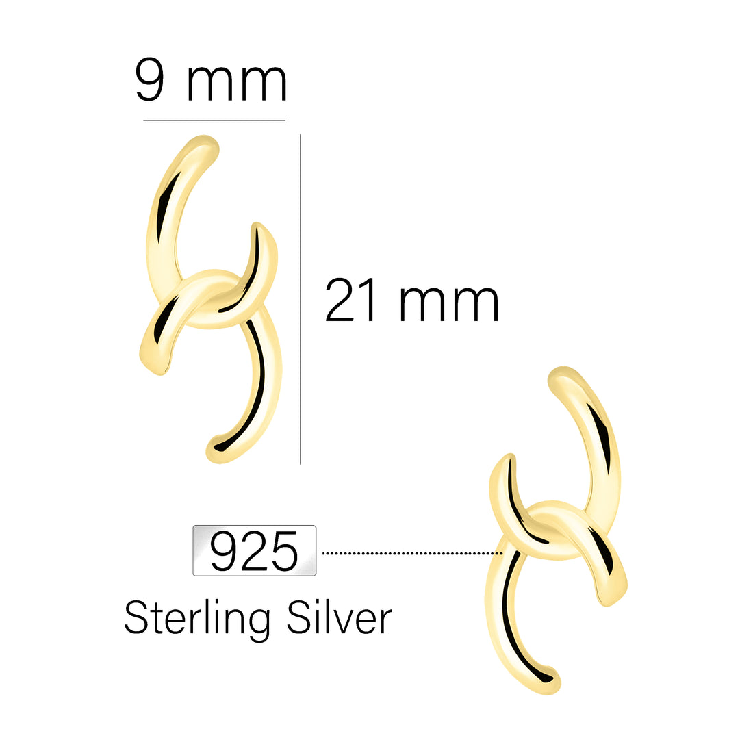 Maßenansicht von Doppelte Ohrstecker in 925 Silber von Sofia Milani - E1806