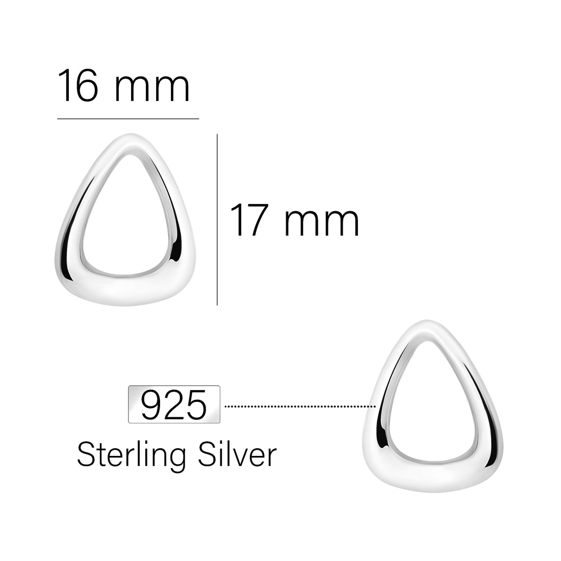 Maßenansicht von Oval Ohrstecker in 925 Silber von Sofia Milani - E1809