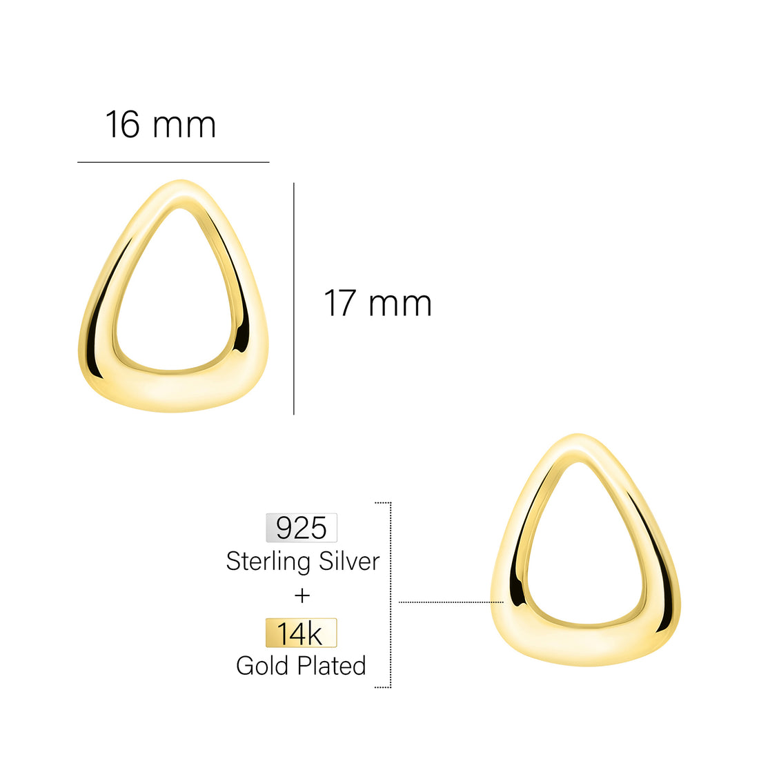 Maßenansicht von Oval Ohrstecker in 925 Silber von Sofia Milani - E1810