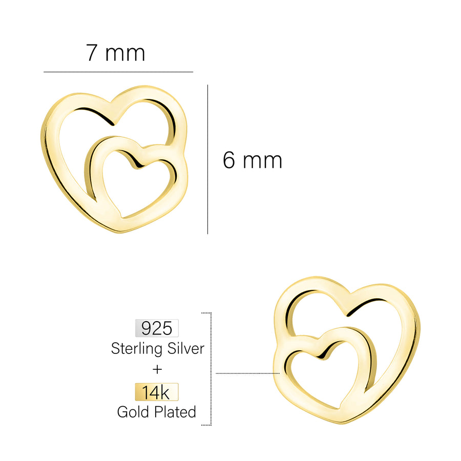 Maßenansicht von Doppeltes Herz Ohrstecker in 925 Silber von Sofia Milani - E1818