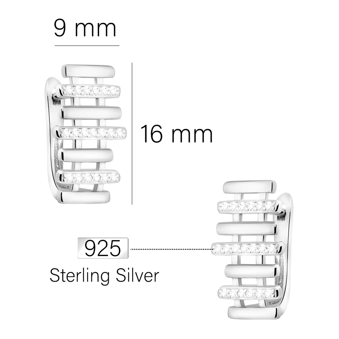 Maßenansicht von Gitter Ohrstecker in 925 Silber von Sofia Milani - E1821