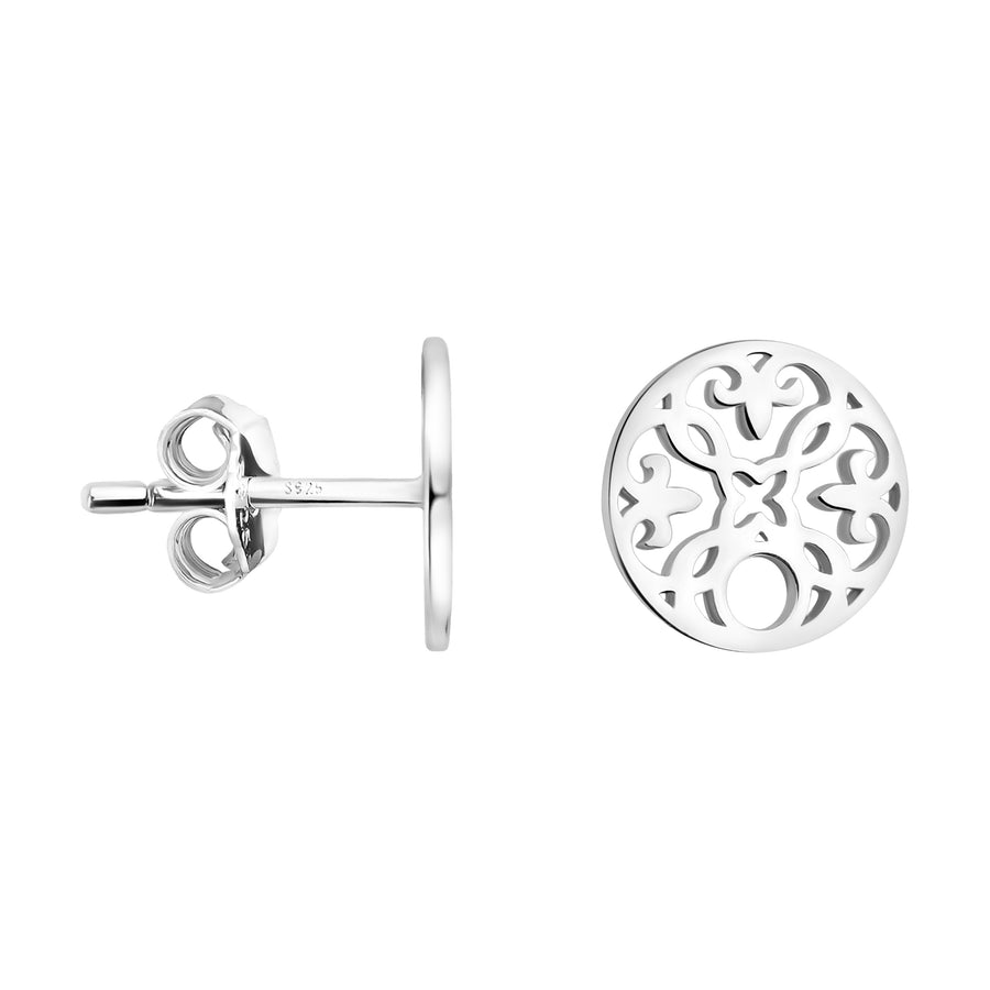 Haupt- und Seitenansicht von Ornamenten Ohrstecker in 925 Silber von Sofia Milani - E1823
