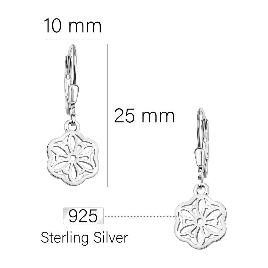 Maßenansicht von Blumen Ohrhänger in 925 Silber von Sofia Milani - E1825