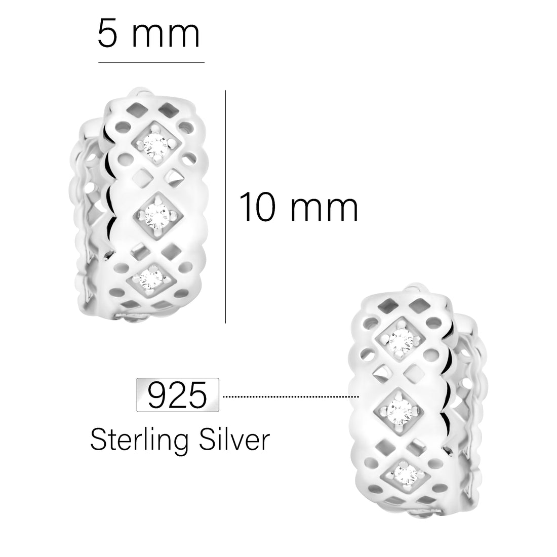 Maßenansicht von Ornamenten Creolen in 925 Silber von Sofia Milani - E1827