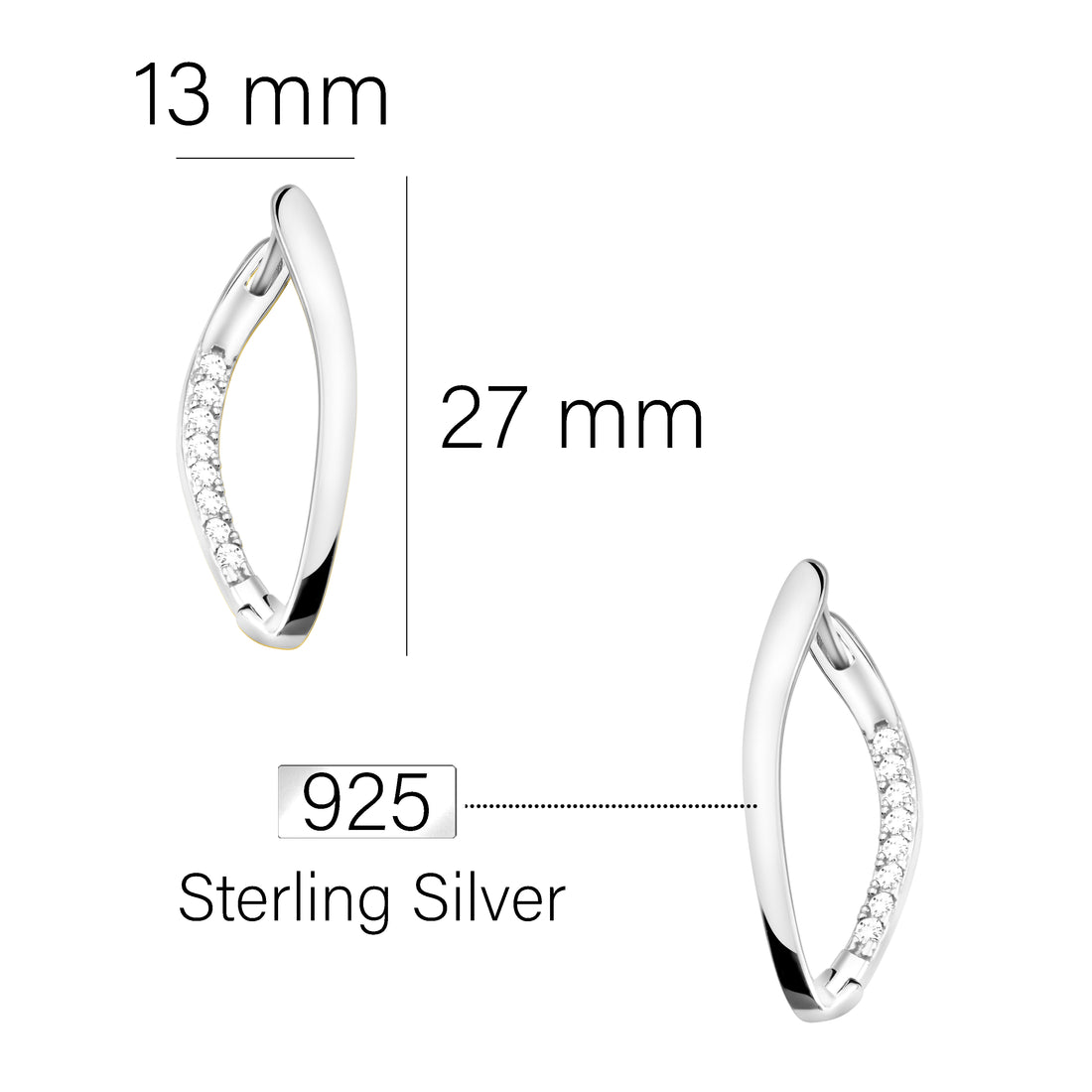 Maßenansicht von Zirkonia Ohrhänger in 925 Silber von Sofia Milani - E1831