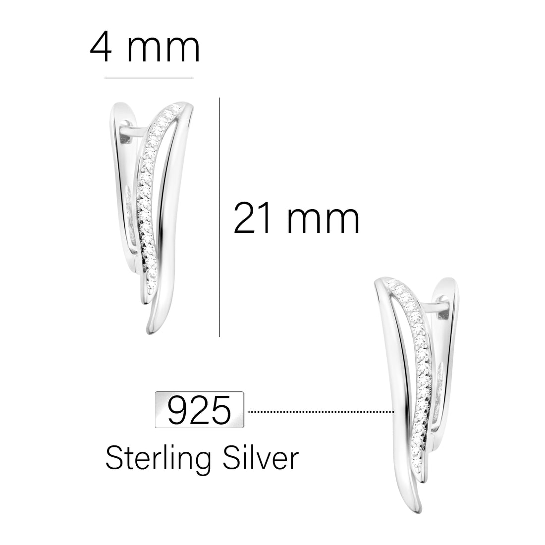Maßenansicht von Zirkonia Ohrhänger in 925 Silber von Sofia Milani - E1833