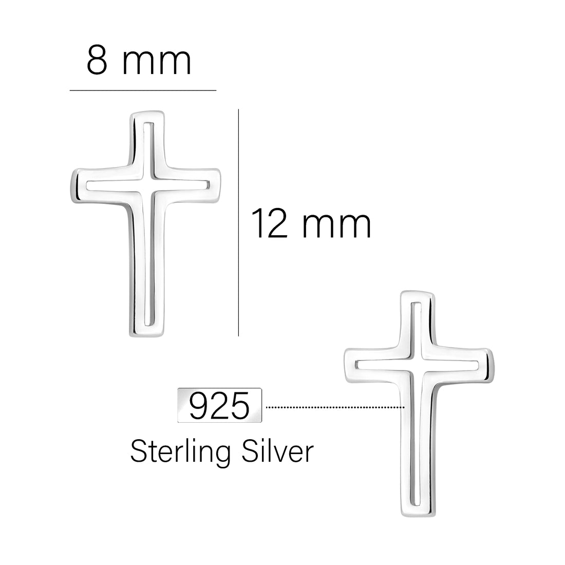 Maßenansicht von Kreuz Ohrstecker in 925 Silber von Sofia Milani - E1837