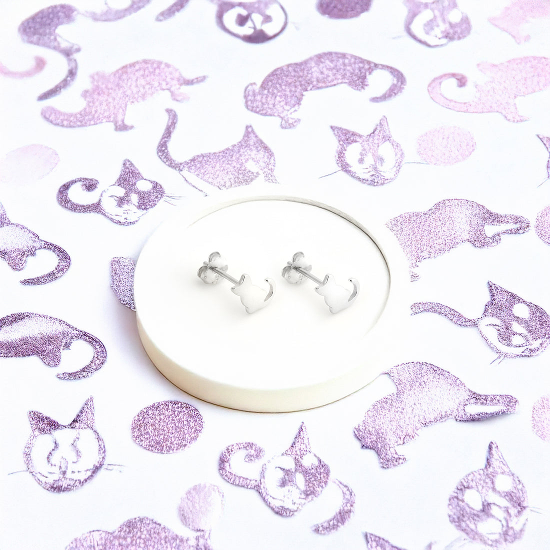 CloseUp von Katzen Ohrstecker in 925 Silber von Sofia Milani - E1839