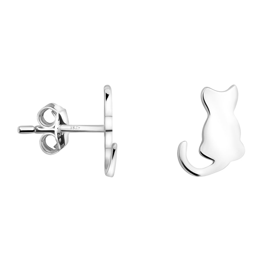 Haupt- und Seitenansicht von Katzen Ohrstecker in 925 Silber von Sofia Milani - E1839