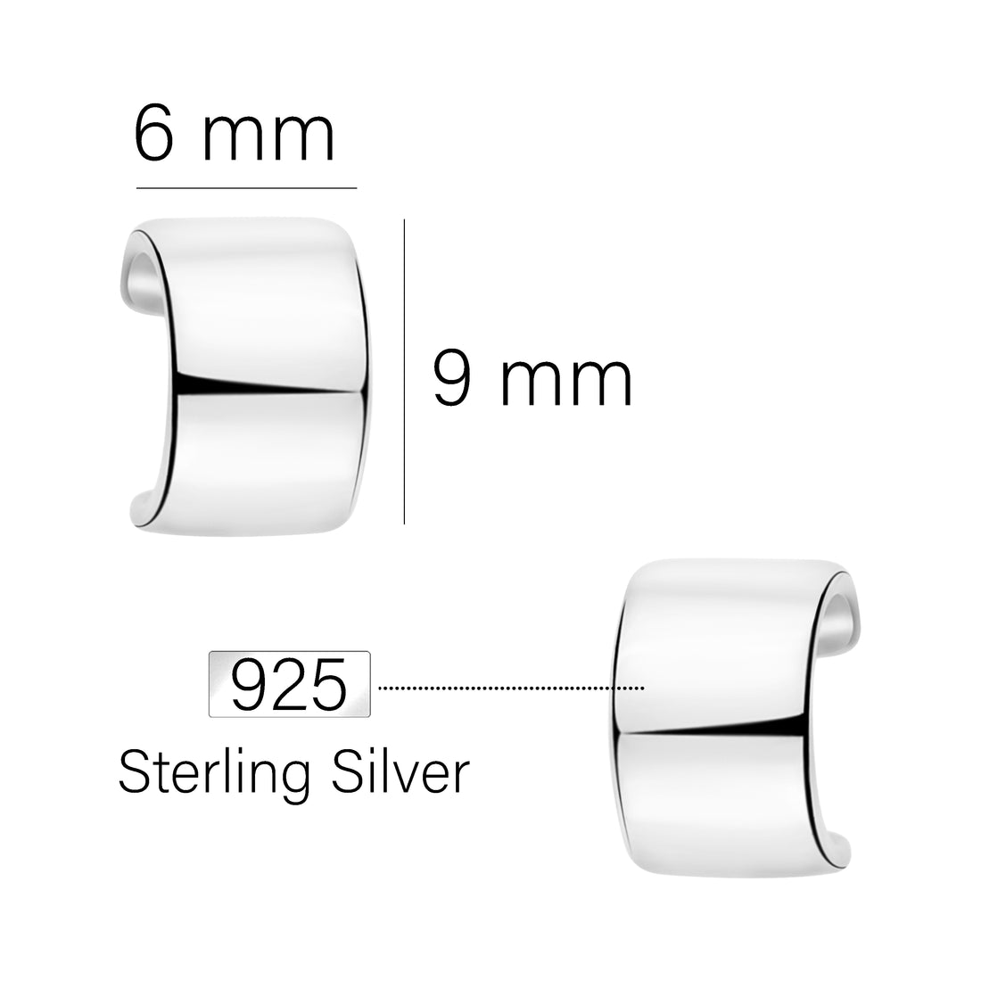 Maßenansicht von Steck Creole Ohrstecker in 925 Silber von Sofia Milani - E1841