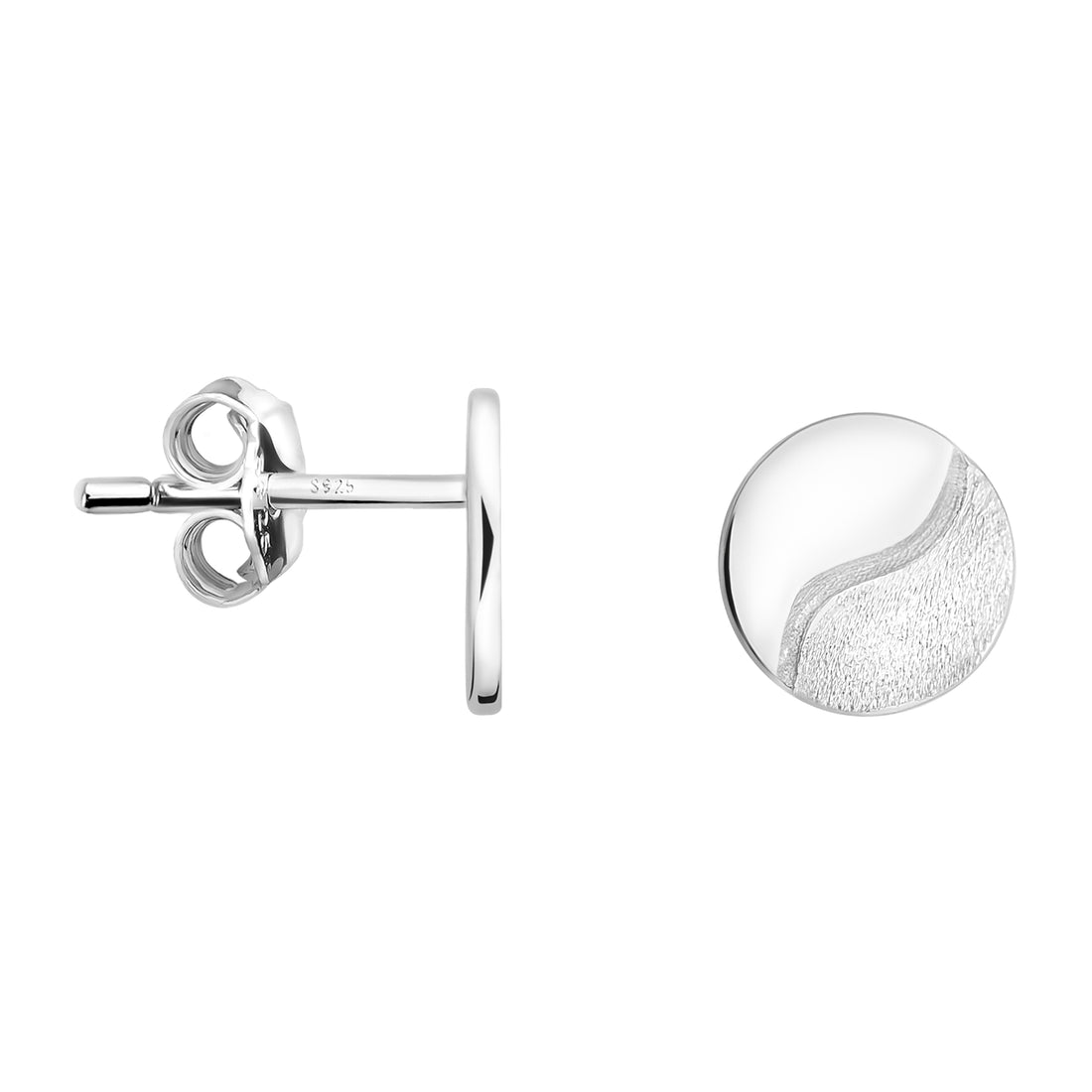 Haupt- und Seitenansicht von Gebürstetes Yin und Yang Ohrstecker in 925 Silber von Sofia Milani - E1845