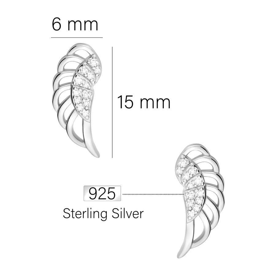 Maßenansicht von Flügel Engel Ohrstecker in 925 Silber von Sofia Milani - E1849
