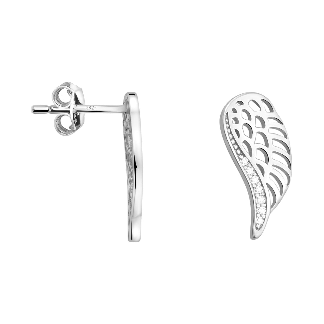 Haupt- und Seitenansicht von Flügel Engel Ohrstecker in 925 Silber von Sofia Milani - E1851