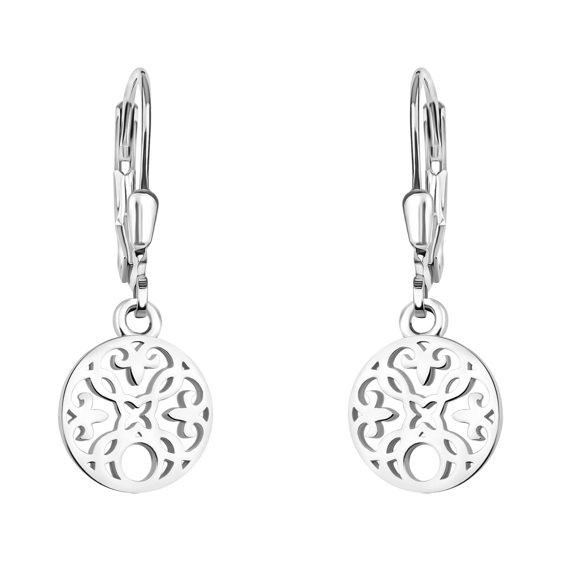 Haupt- und Seitenansicht von Ornament Kreis Ohrhänger in 925 Silber von Sofia Milani - E1857