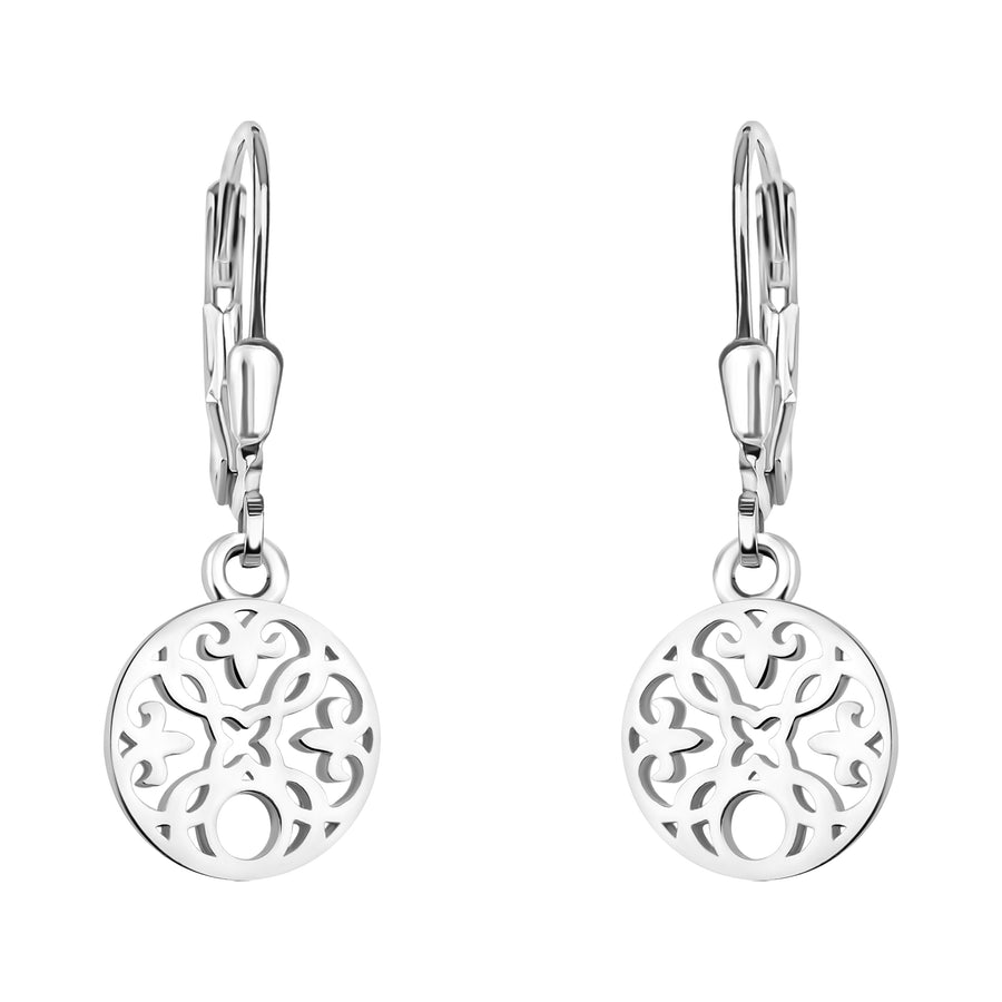 Haupt- und Seitenansicht von Ornament Kreis Ohrhänger in 925 Silber von Sofia Milani - E1857