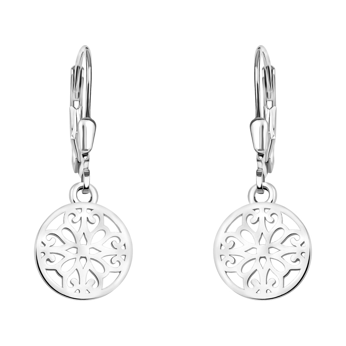 Haupt- und Seitenansicht von Ornament Kreis Ohrhänger in 925 Silber von Sofia Milani - E1861