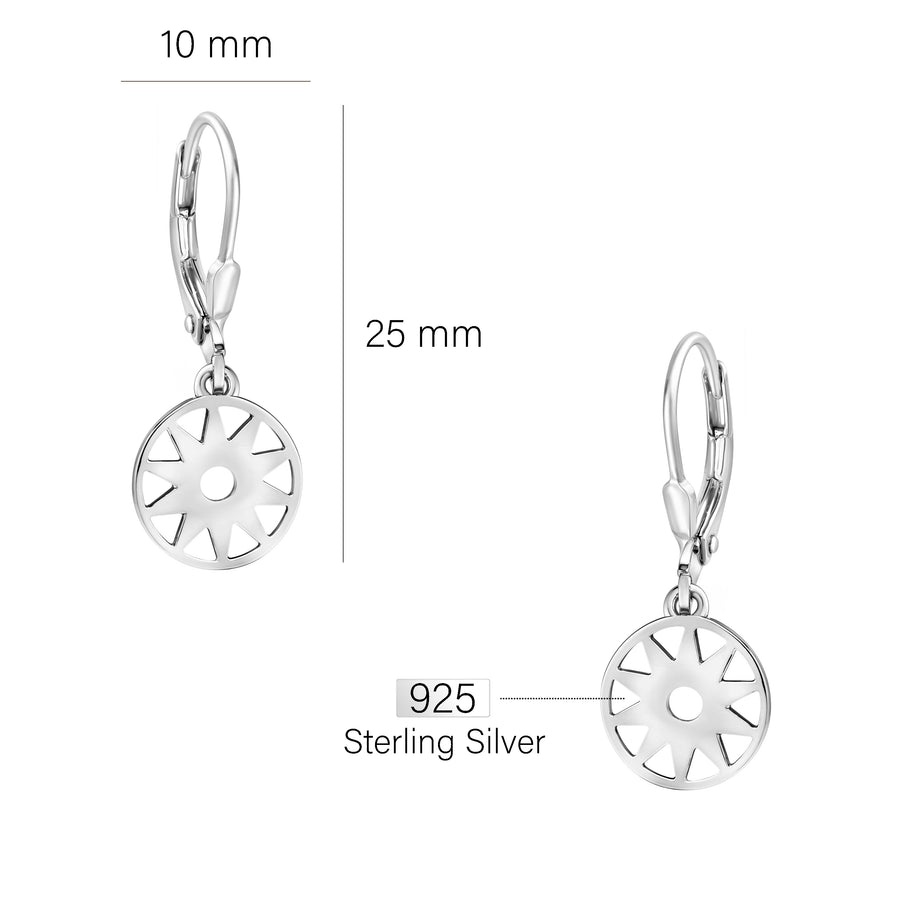 Maßenansicht von Sonnen Kreis Ohrhänger in 925 Silber von Sofia Milani - E1863