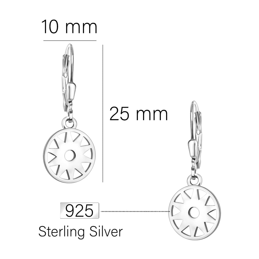 Maßenansicht von Sonnen Kreis Ohrhänger in 925 Silber von Sofia Milani - E1863