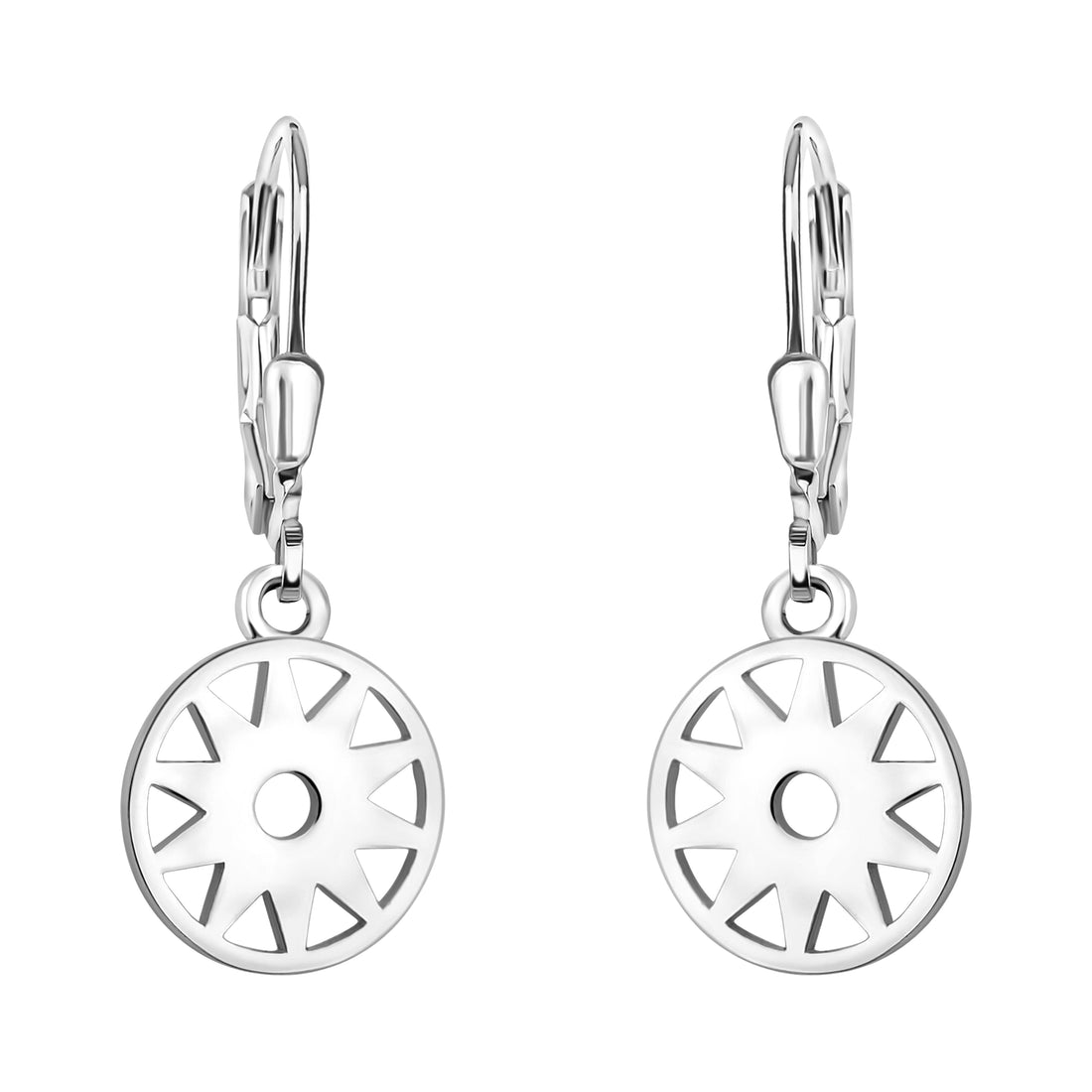 Haupt- und Seitenansicht von Sonnen Kreis Ohrhänger in 925 Silber von Sofia Milani - E1863