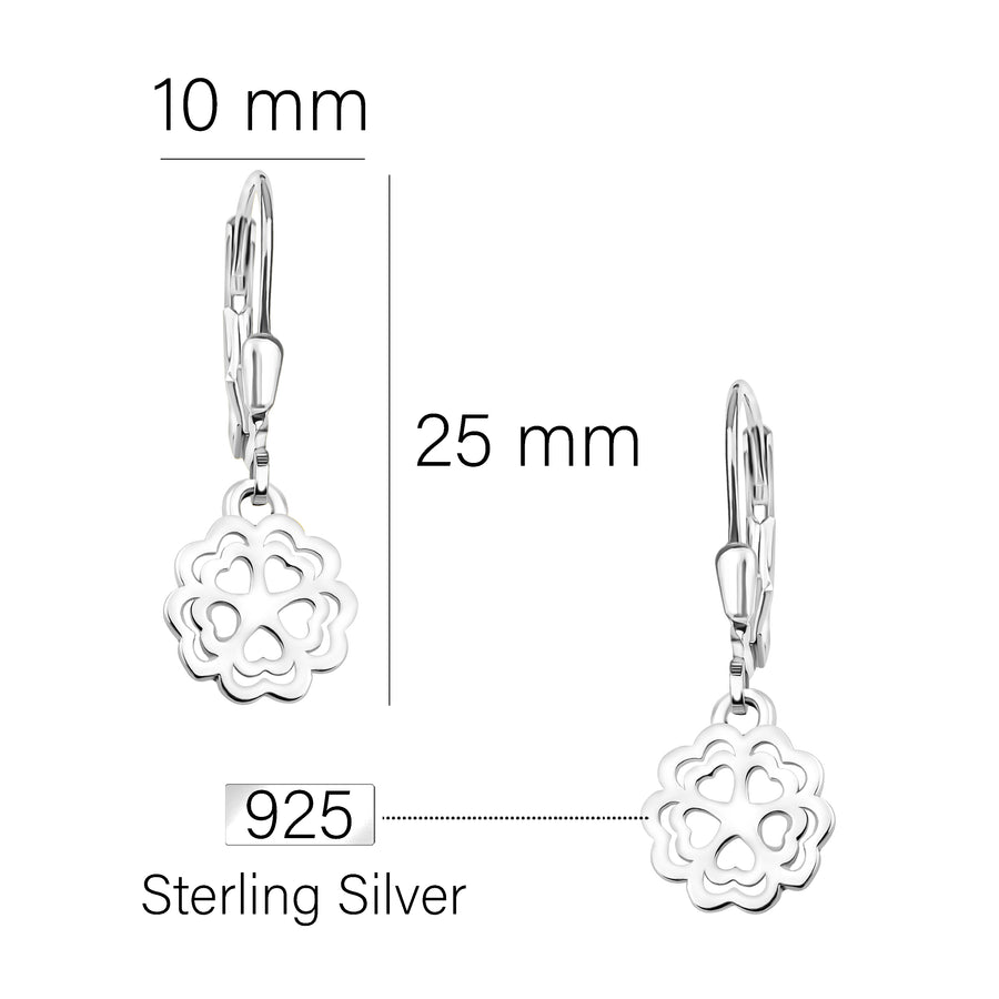 Maßenansicht von Herz Blumen Ohrhänger in 925 Silber von Sofia Milani - E1865