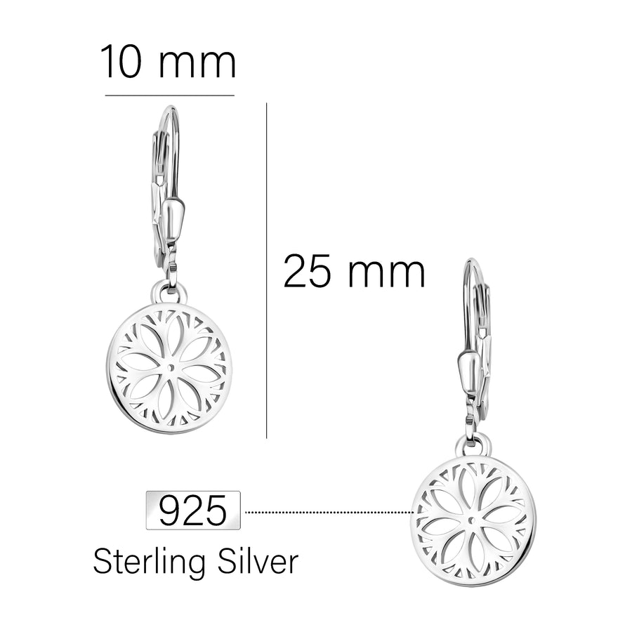 Maßenansicht von Blumen Kreis Ohrhänger in 925 Silber von Sofia Milani - E1873