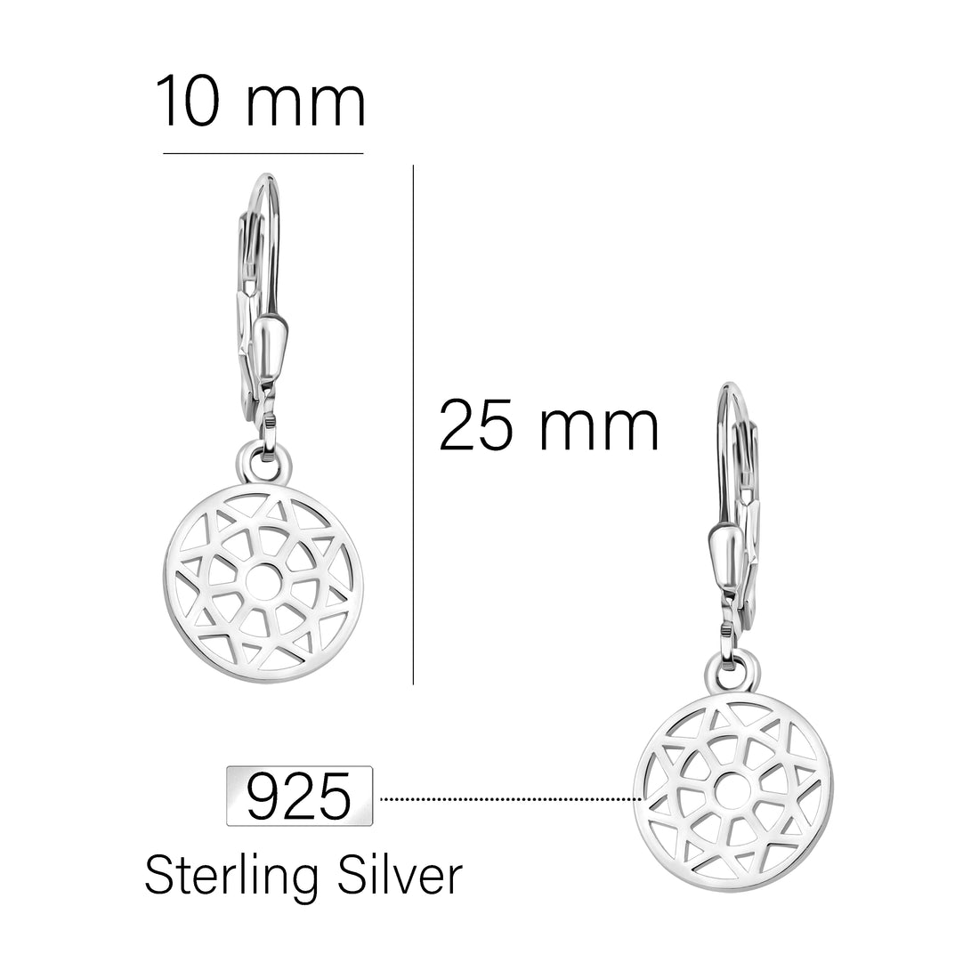 Maßenansicht von Ornament Kreis Ohrhänger in 925 Silber von Sofia Milani - E1875