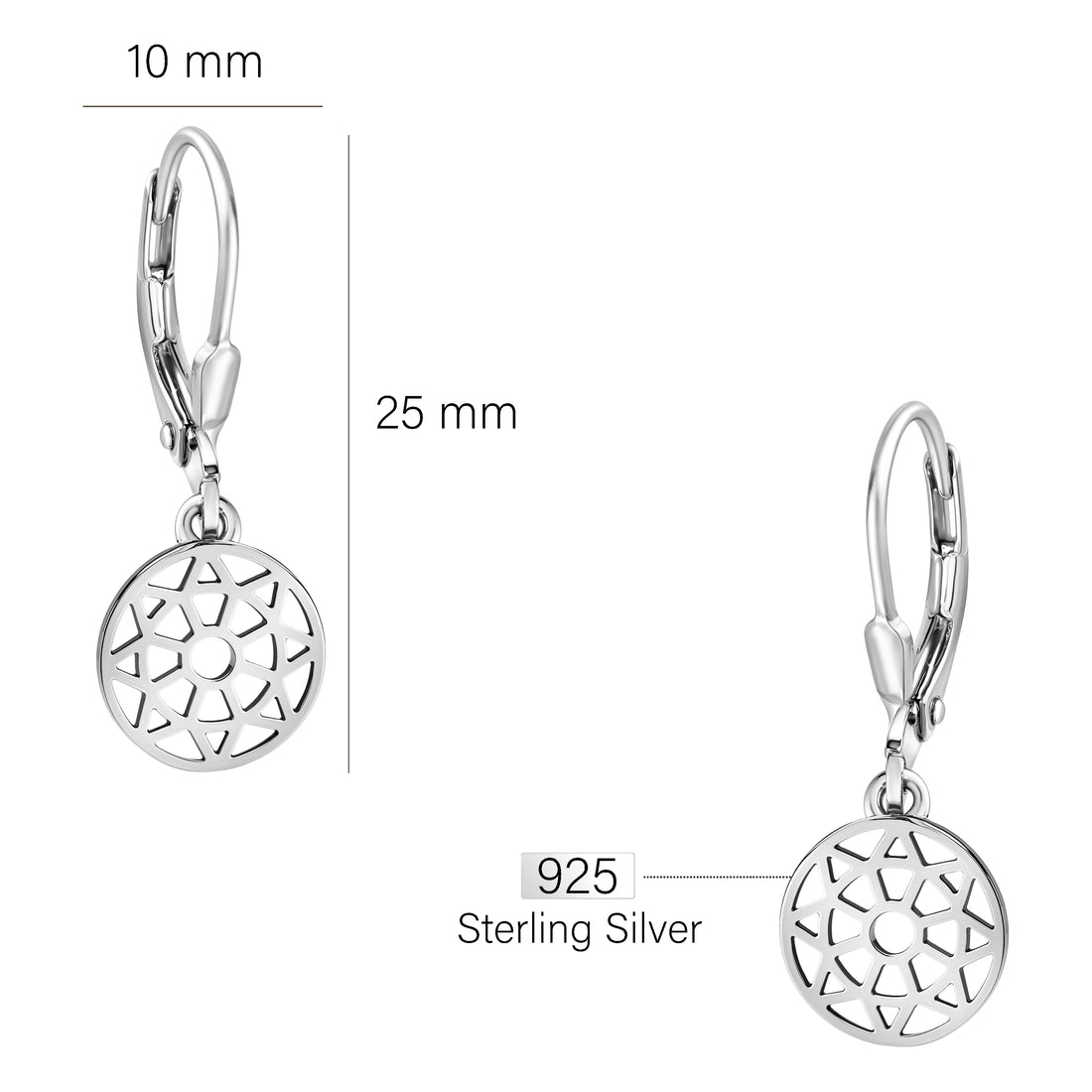 Maßenansicht von Ornament Kreis Ohrhänger in 925 Silber von Sofia Milani - E1875