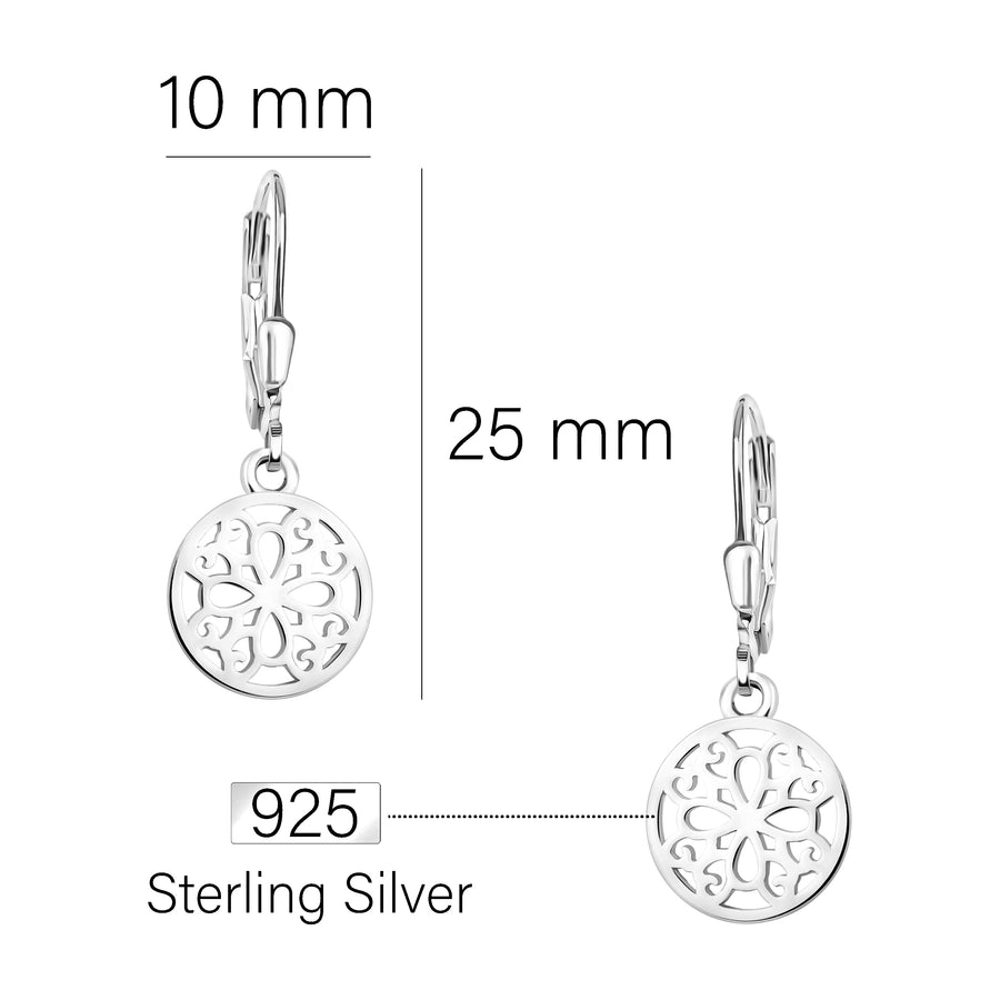 Maßenansicht von Ornament Kreis Ohrhänger in 925 Silber von Sofia Milani - E1877