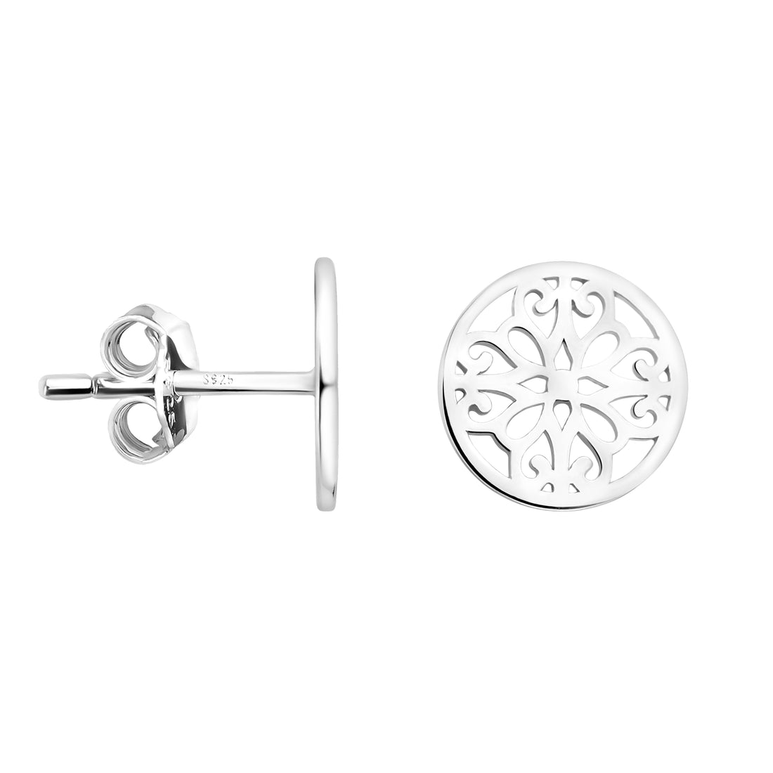 Haupt- und Seitenansicht von Ornament Kreis Ohrstecker in 925 Silber von Sofia Milani - E1883