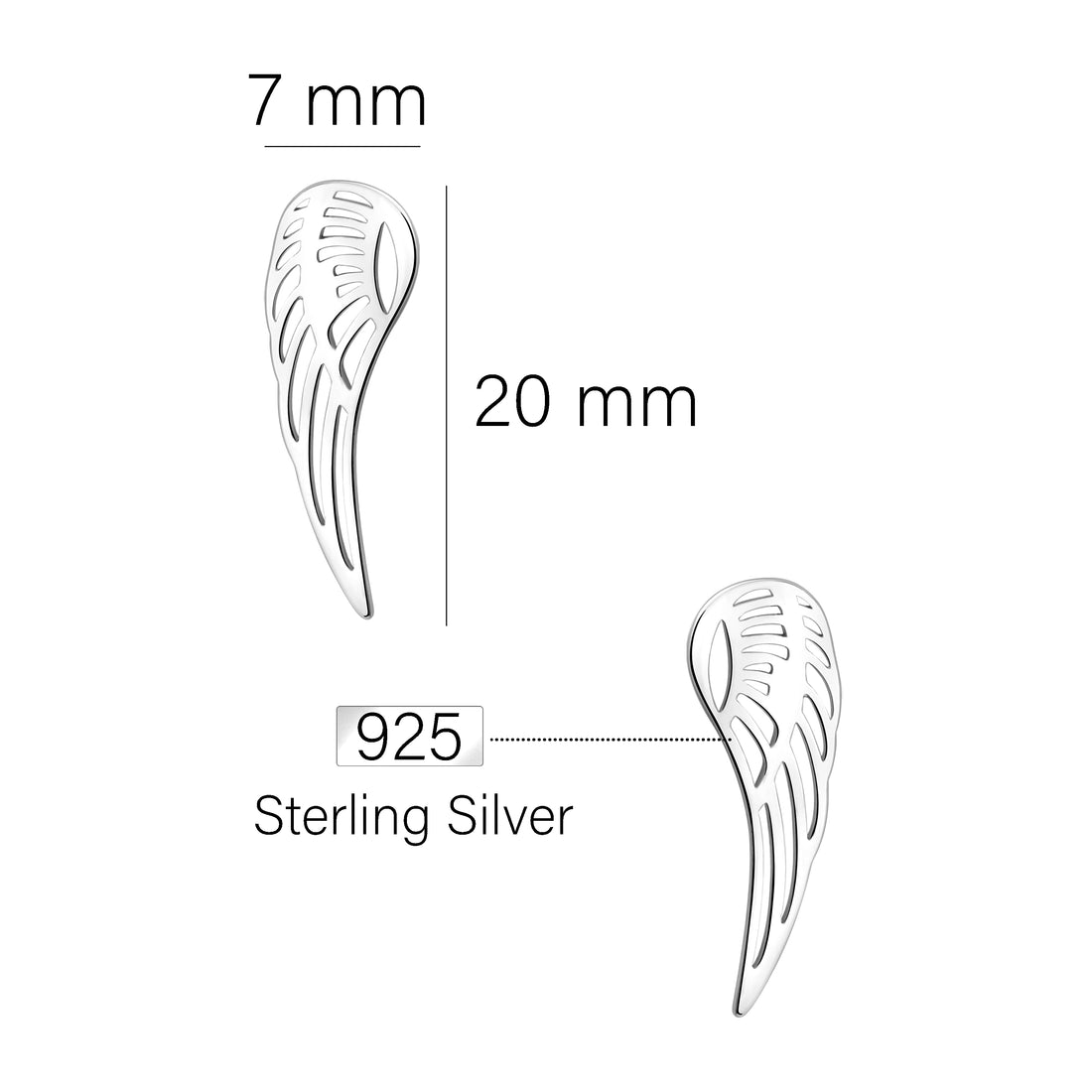 Maßenansicht von Flügel Engel Ohrstecker in 925 Silber von Sofia Milani - E1887