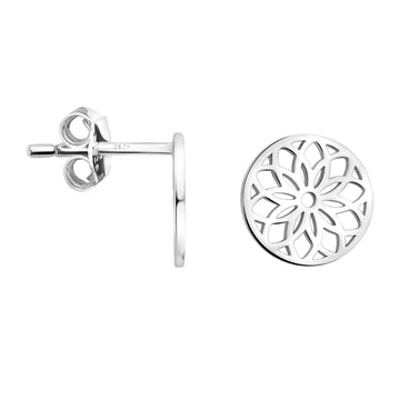 Haupt- und Seitenansicht von Blumen Kreis Ohrstecker in 925 Silber von Sofia Milani - E1889