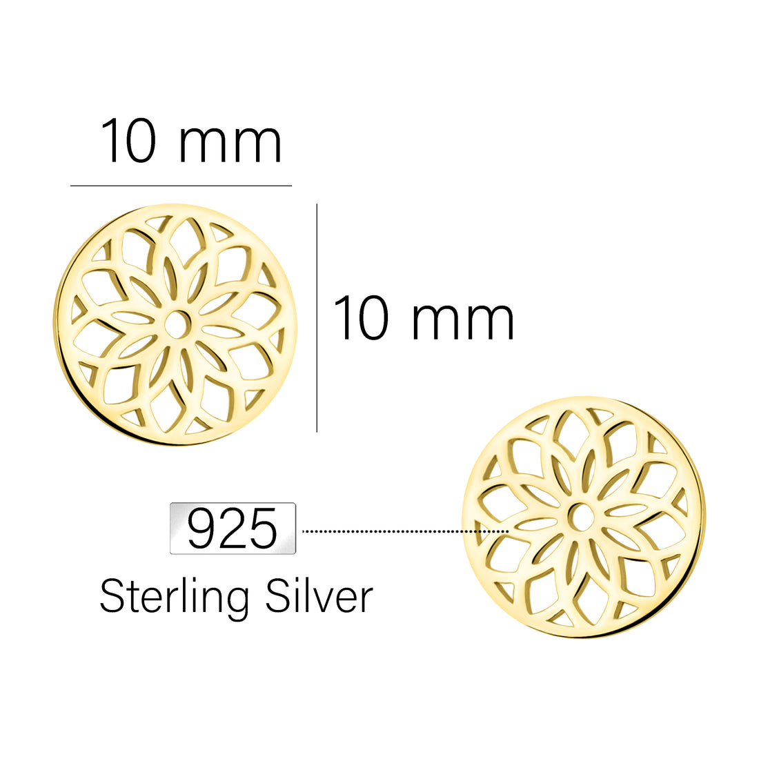 Maßenansicht von Blumen Kreis Ohrstecker in 925 Silber von Sofia Milani - E1890