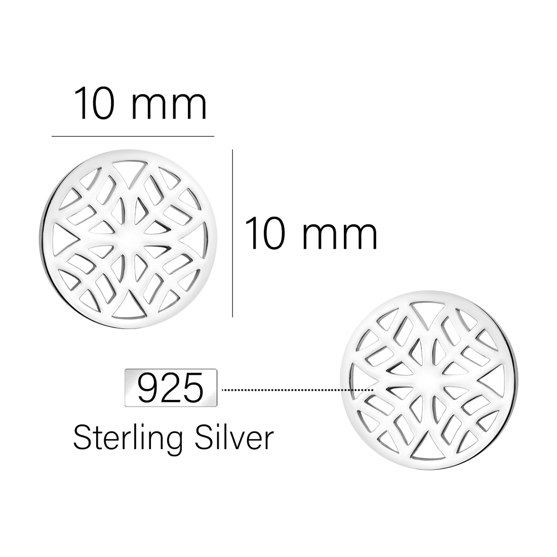 Maßenansicht von Ornament Kreis Ohrstecker in 925 Silber von Sofia Milani - E1891