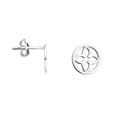 Haupt- und Seitenansicht von Blumen Kreis Ohrstecker in 925 Silber von Sofia Milani - E1895