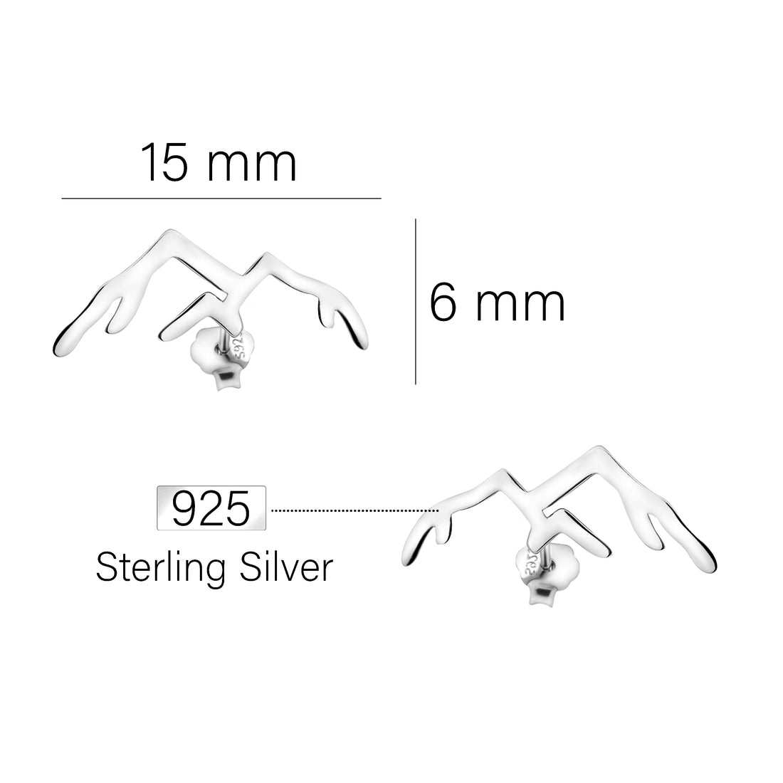 Maßenansicht von Berg Ohrstecker in 925 Silber von Sofia Milani - E1901