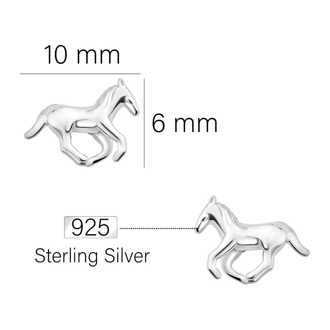 Maßenansicht von Pferd Ohrstecker in 925 Silber von Sofia Milani - E1905