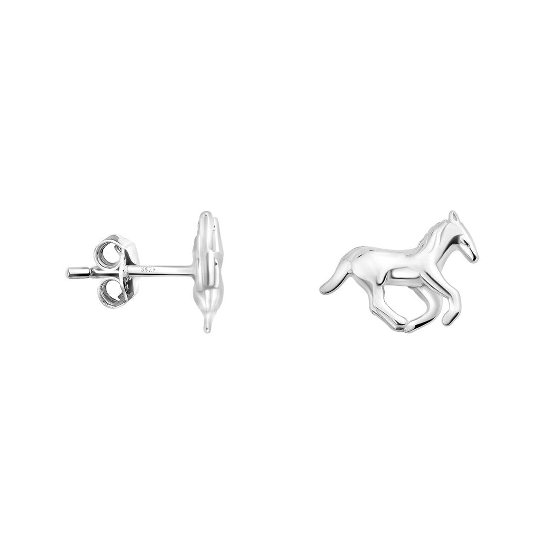Haupt- und Seitenansicht von Pferd Ohrstecker in 925 Silber von Sofia Milani - E1905