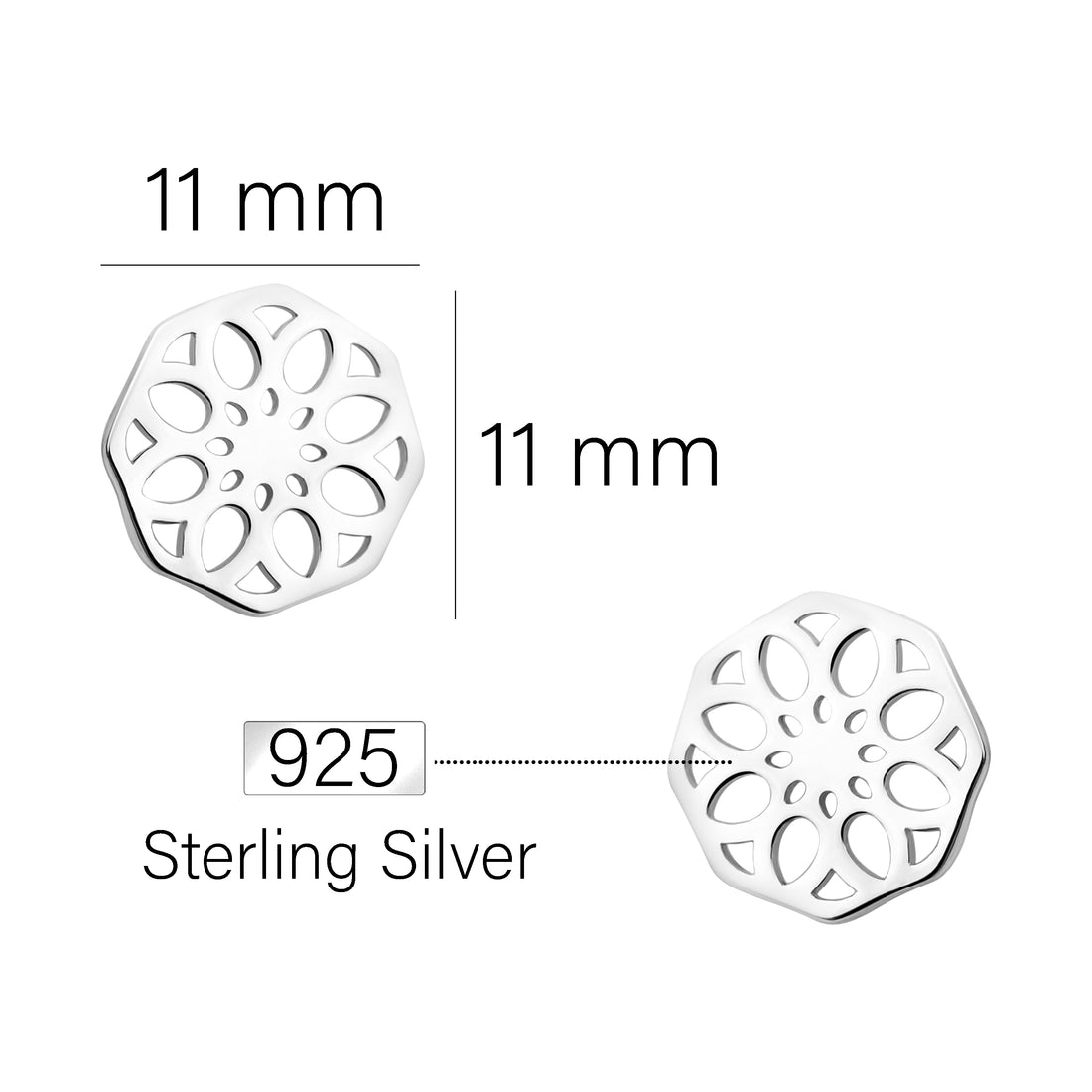 Maßenansicht von Ornamenten Ohrstecker in 925 Silber von Sofia Milani - E1907
