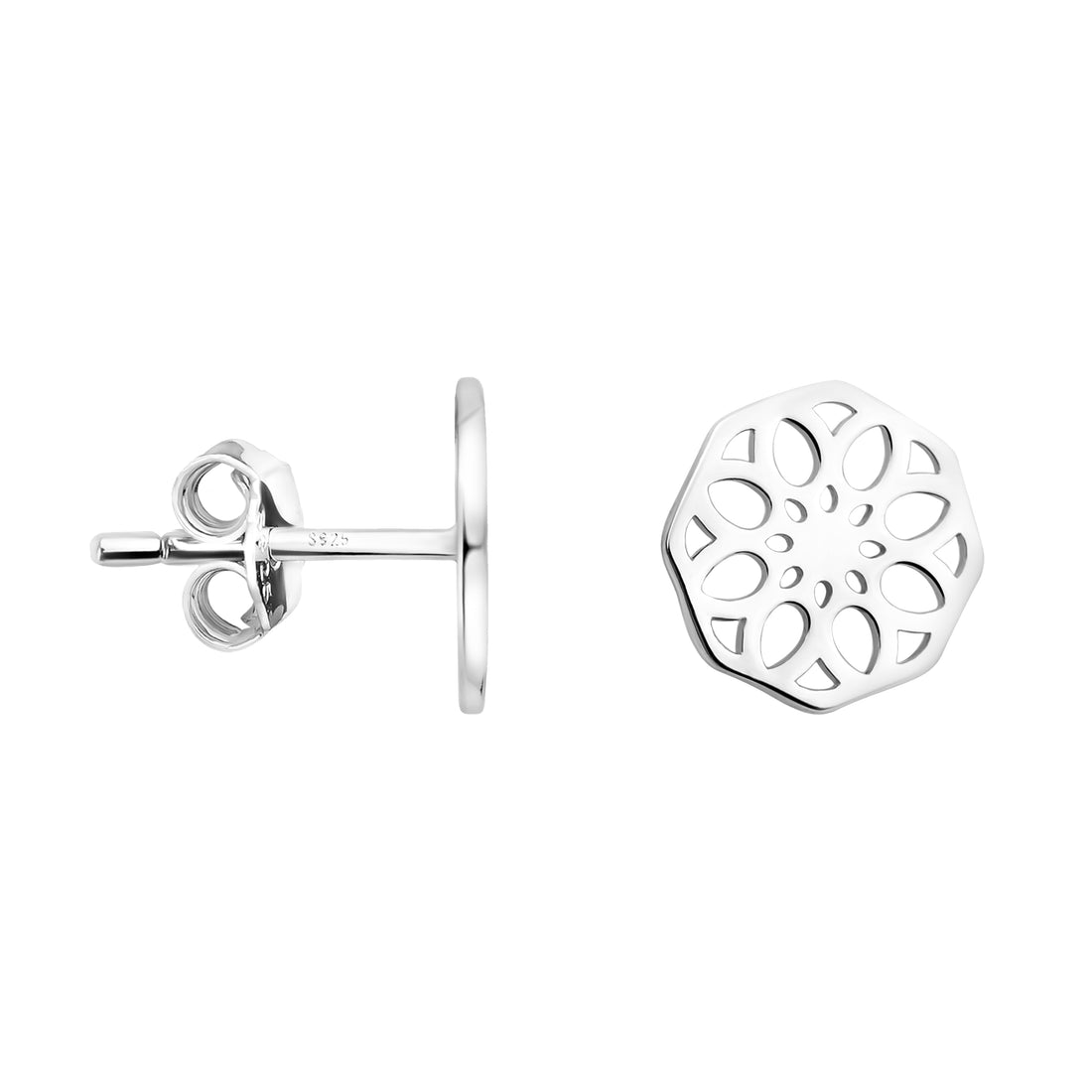 Haupt- und Seitenansicht von Ornamenten Ohrstecker in 925 Silber von Sofia Milani - E1907