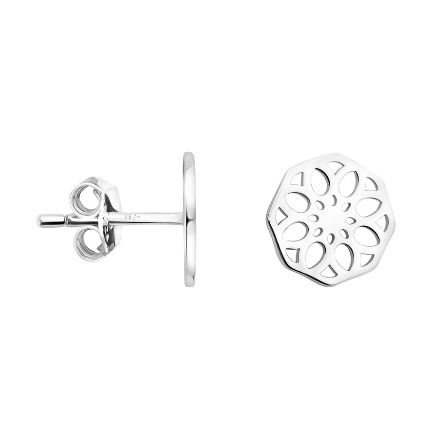 Haupt- und Seitenansicht von Ornamenten Ohrstecker in 925 Silber von Sofia Milani - E1907