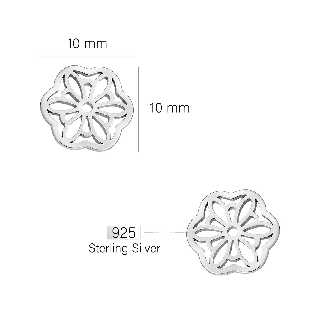 Maßenansicht von Blumen Ohrstecker in 925 Silber von Sofia Milani - E1909