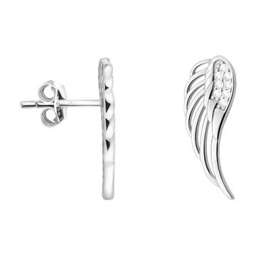Haupt- und Seitenansicht von Flügel Engel Ohrstecker in 925 Silber von Sofia Milani - E1913