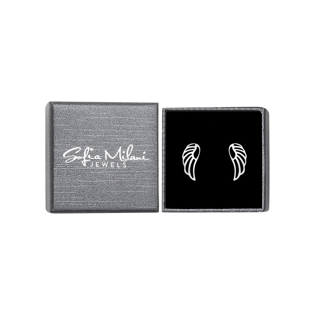 Boxansicht von Flügel Engel Ohrstecker in 925 Silber von Sofia Milani - E1915