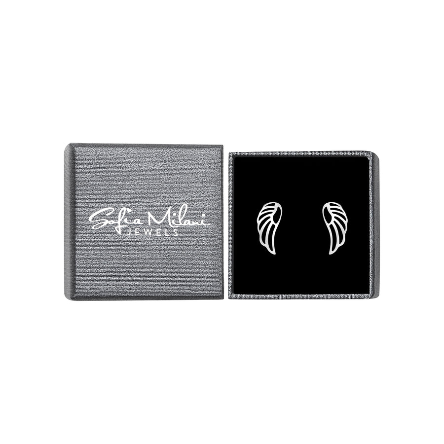 Boxansicht von Flügel Engel Ohrstecker in 925 Silber von Sofia Milani - E1915