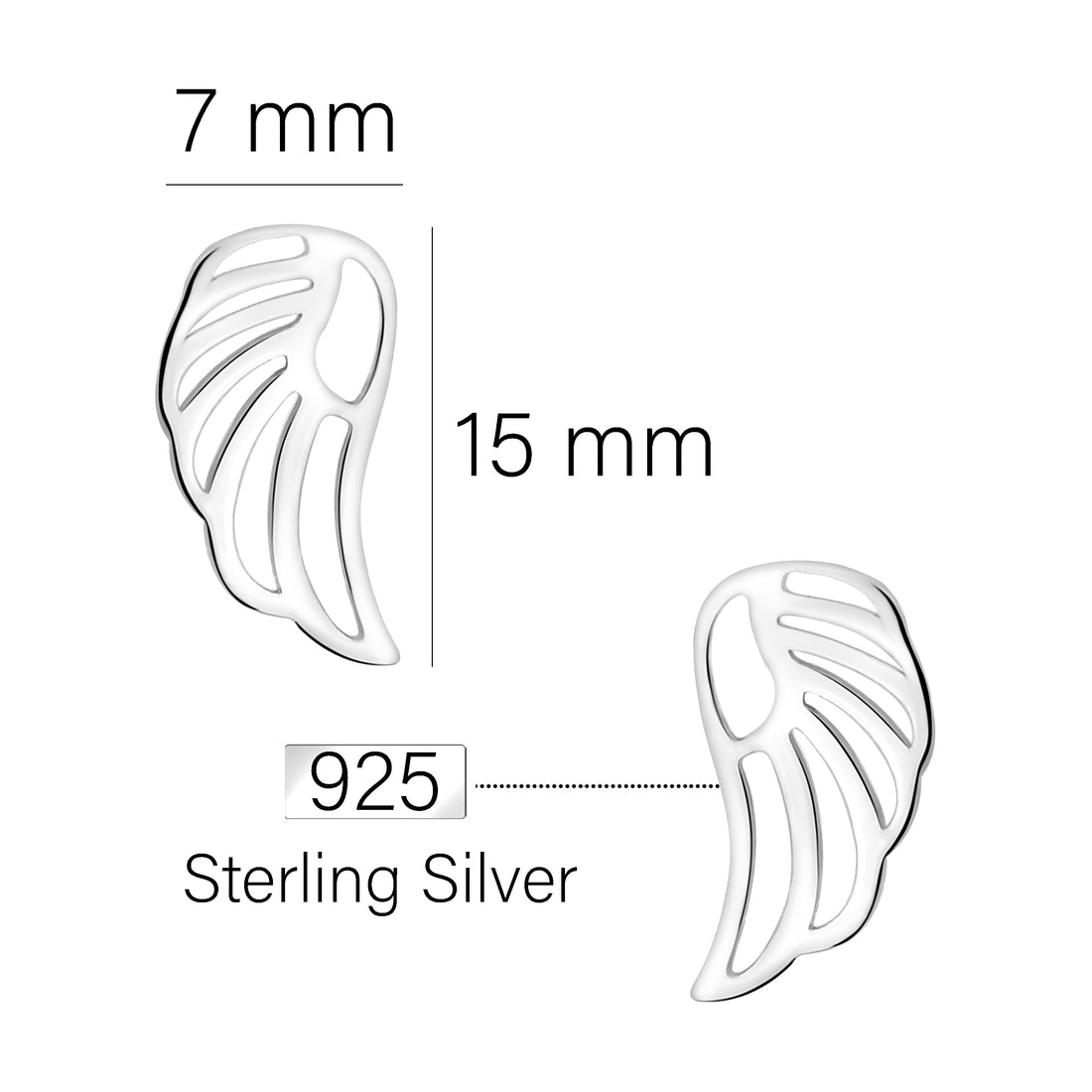 Maßenansicht von Flügel Engel Ohrstecker in 925 Silber von Sofia Milani - E1915